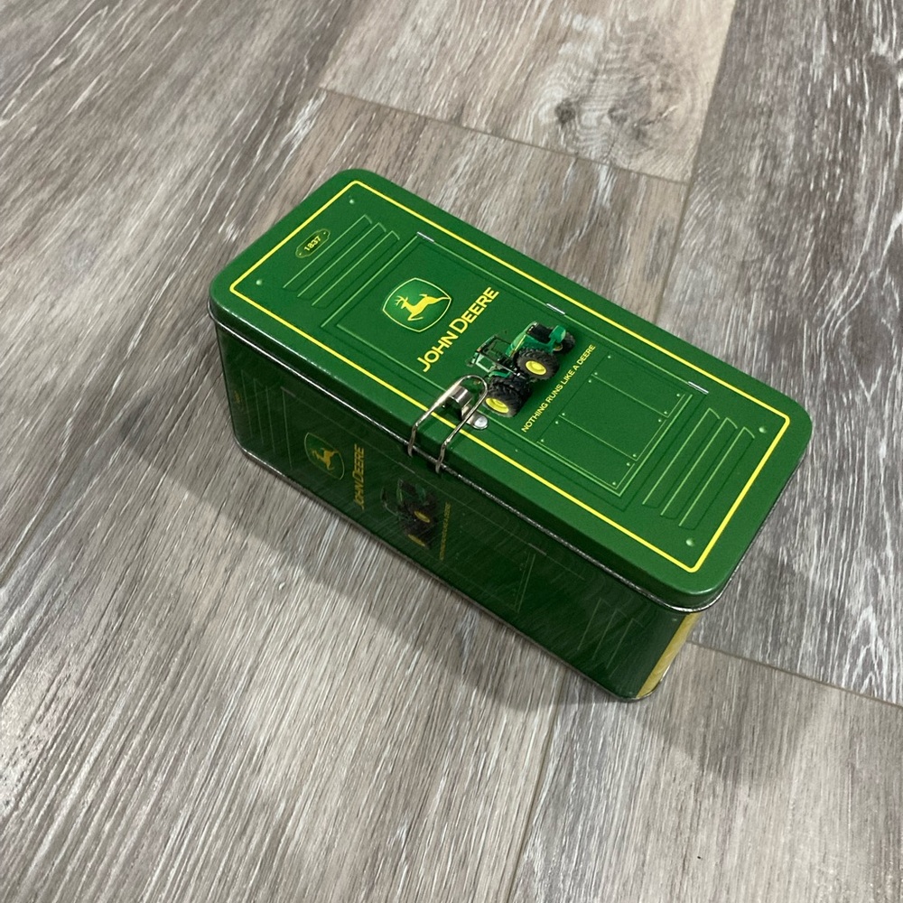 John Deere Tractor Storage Box Container Tin with Clasp Green